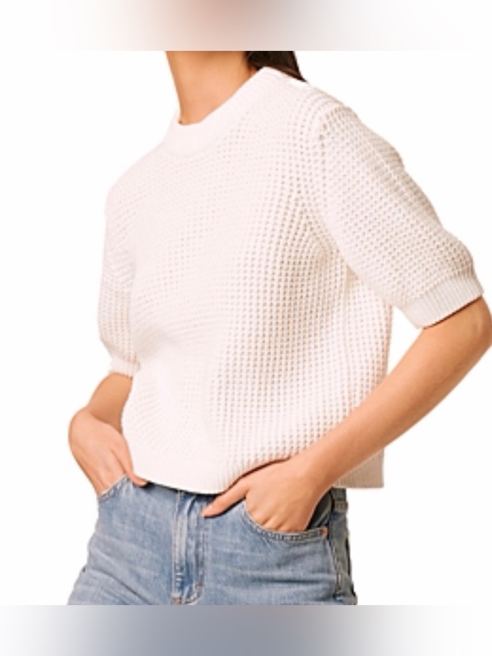 French Connection Waffle Knit Eco Aesthetic Cotton Minimalist Neutral Top - xs